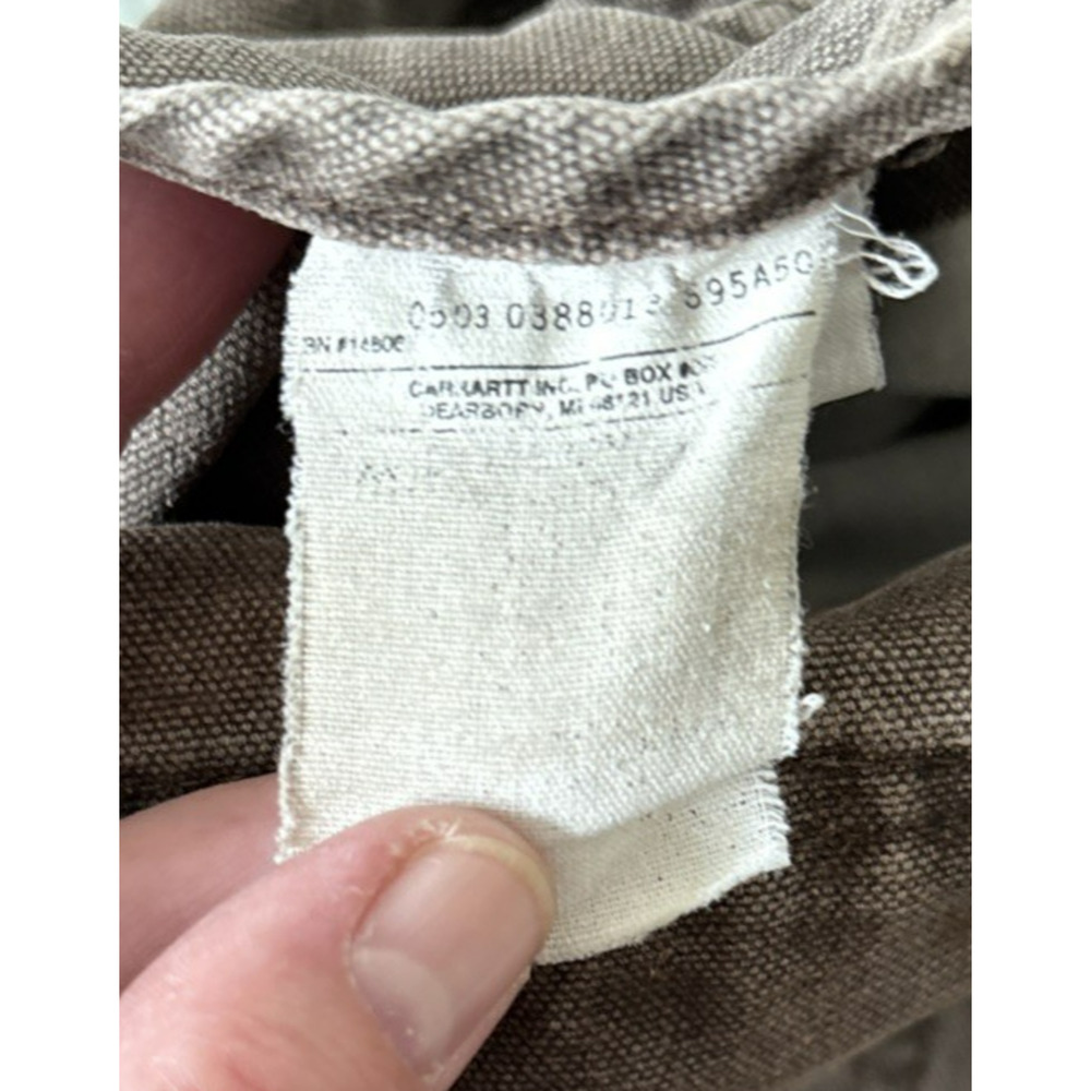 VTG Carhartt Thrashed Bibs Workwear Double Knee Duck Canvas Quilt Lined Y2K - Picture 12 of 16